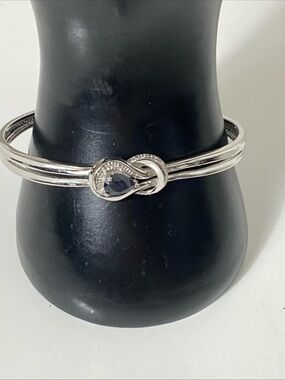PAJ BB Bracelet With Blue Sapphire Silver Tone Cuff Bangle 6.75”